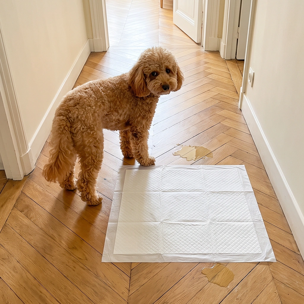 Avant : flaque sur le parquet