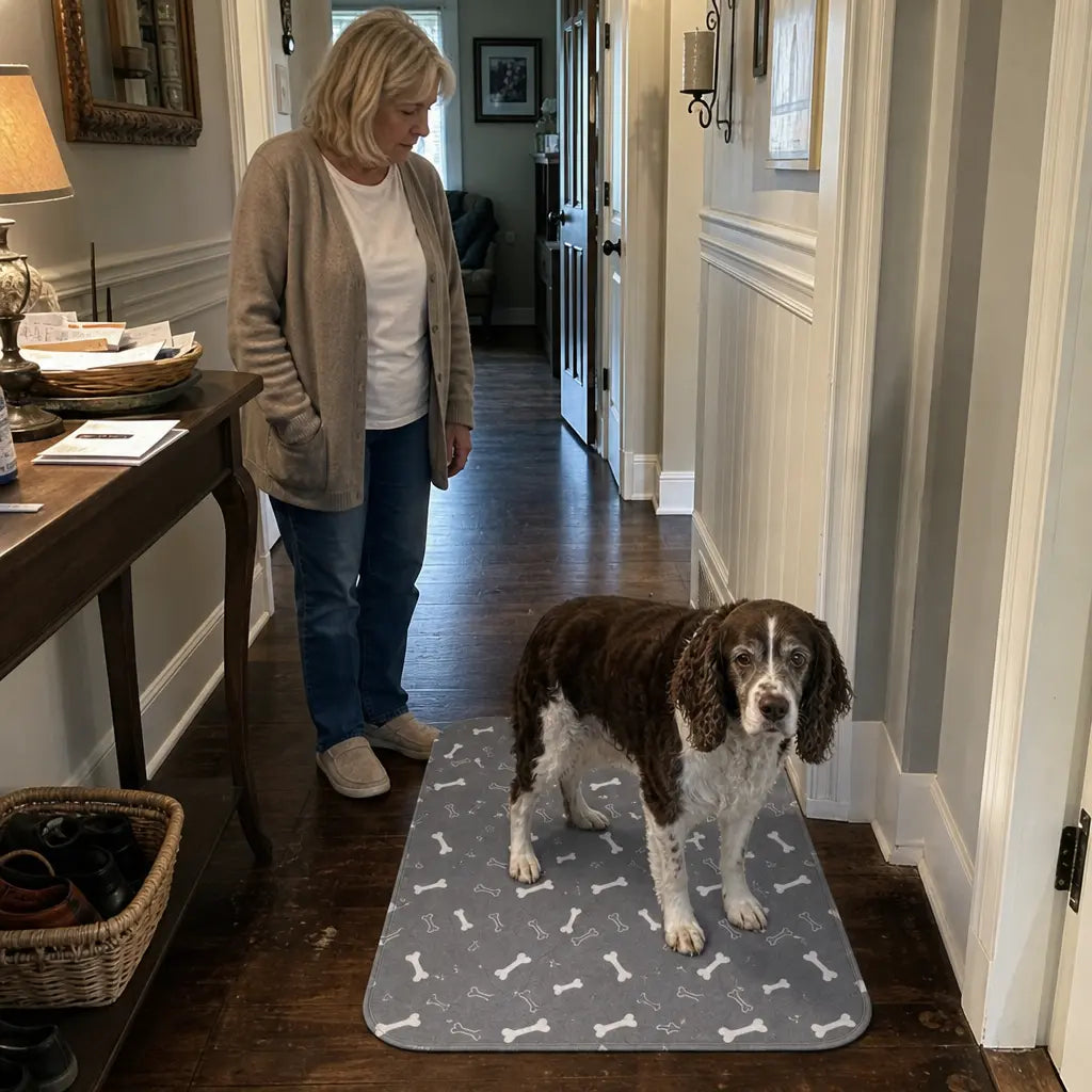 L'épagneul de Monique K. sur son tapis